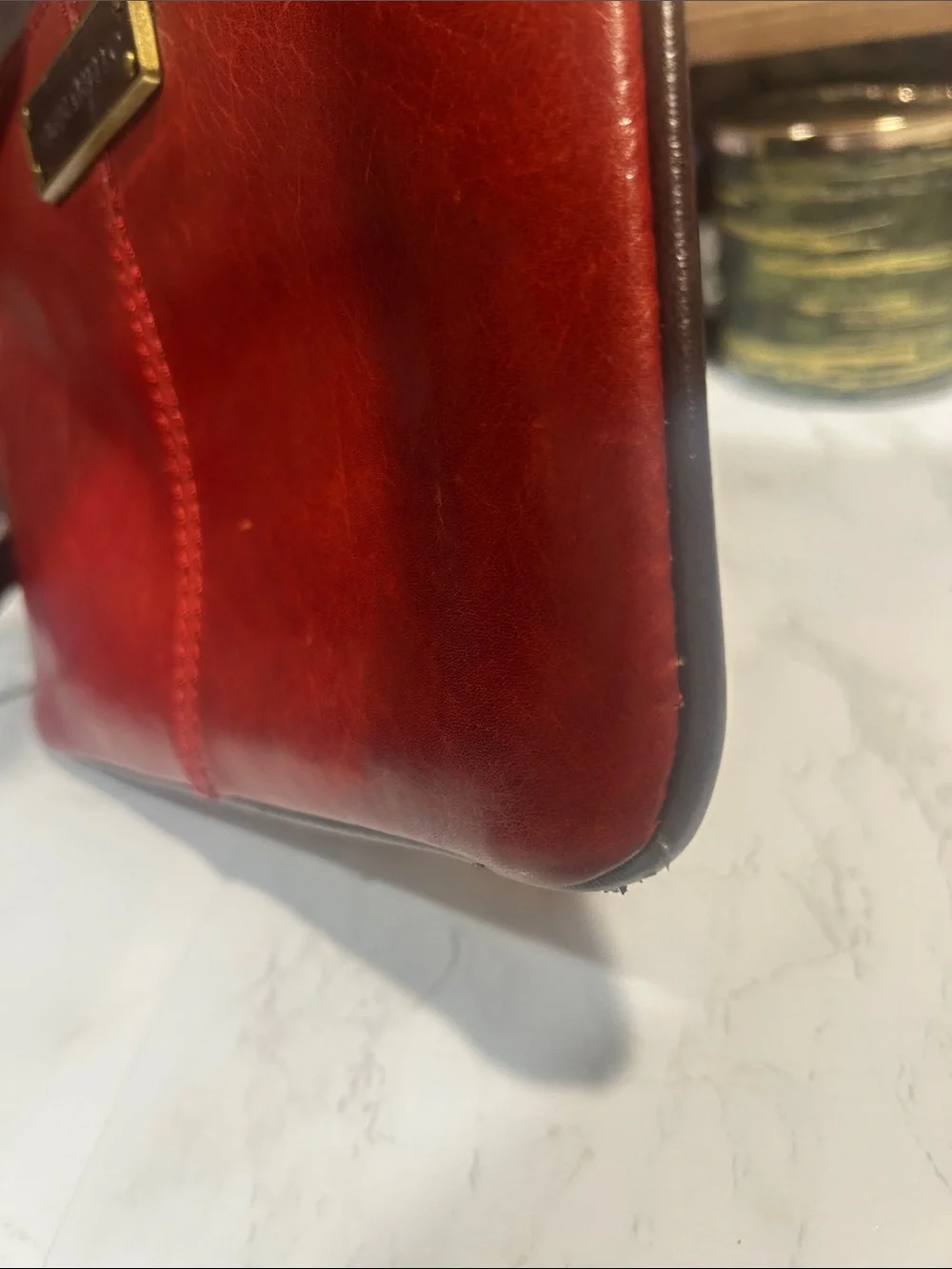 Tignanello Red and Brown Leather Crossbody Bag
